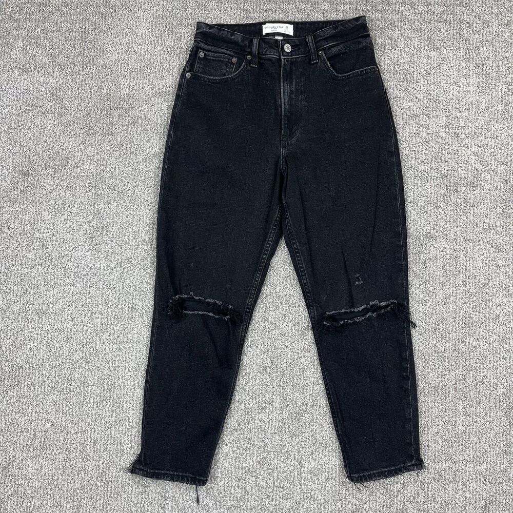 Abercrombie Fitch Jeans Womens 26 Black Mom High Rise Curve Love Distressed